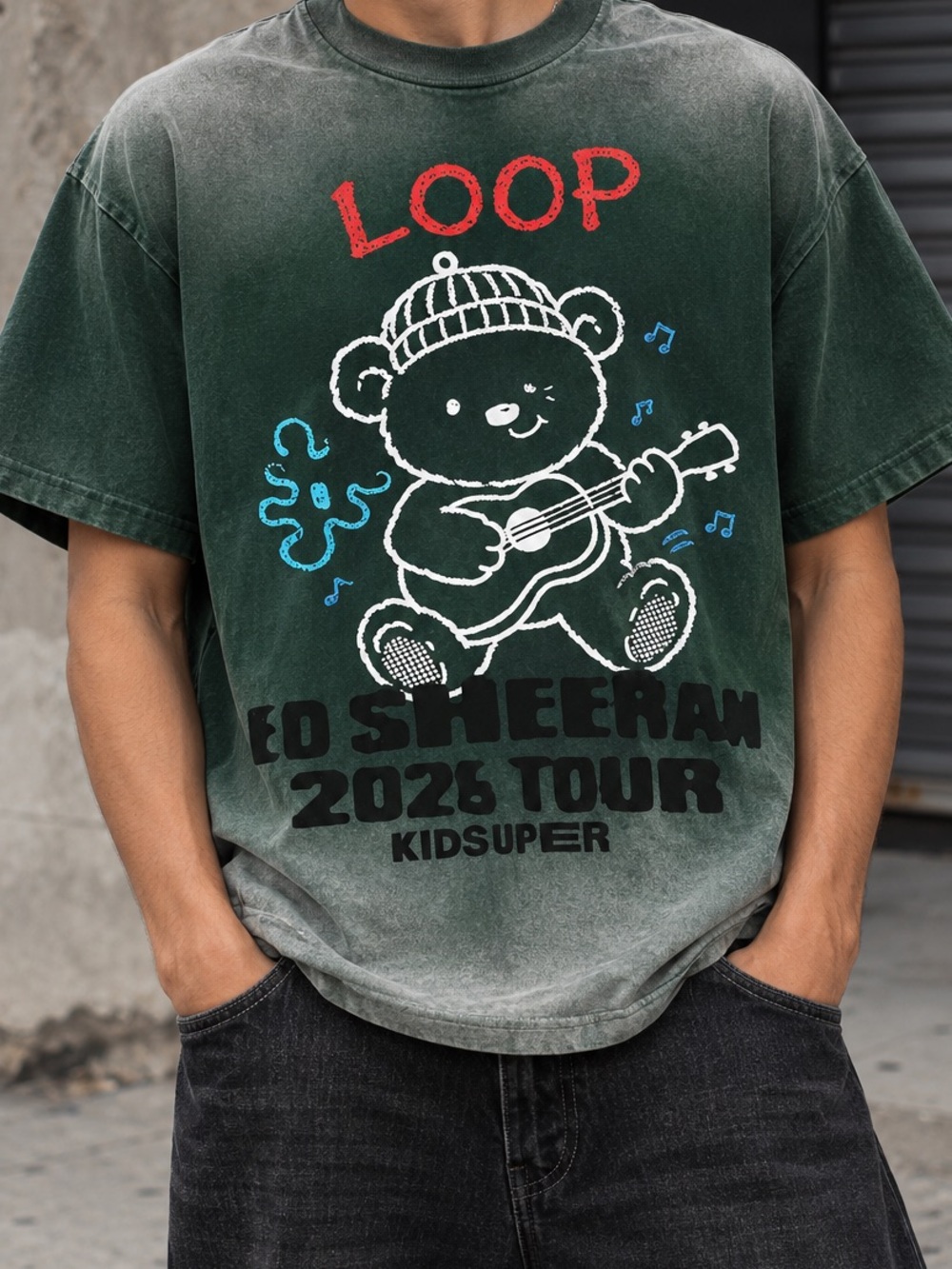 Ed Sheeran x KidSuper 2026 Loop Tour Bear Graphic T-Shirt Green Small